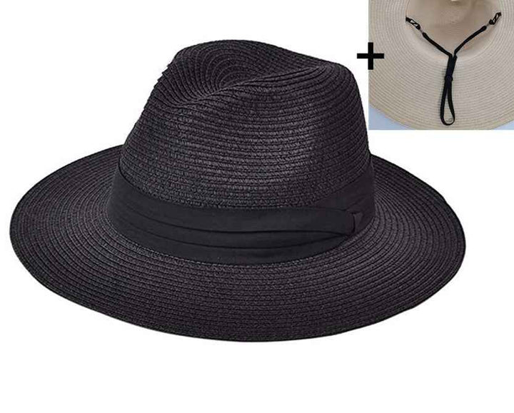 Casual All-match Sun Hat Foldable Sun Hat Black with windproof rope