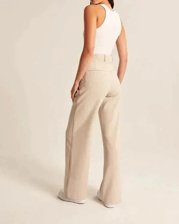 Jiska | Women's Stylish High Waist Wide Leg Trousers - Trendy & Comfy