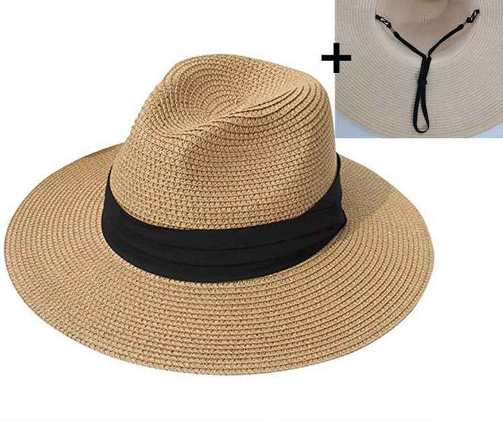 Casual All-match Sun Hat Foldable Sun Hat Khaki with windproof rope