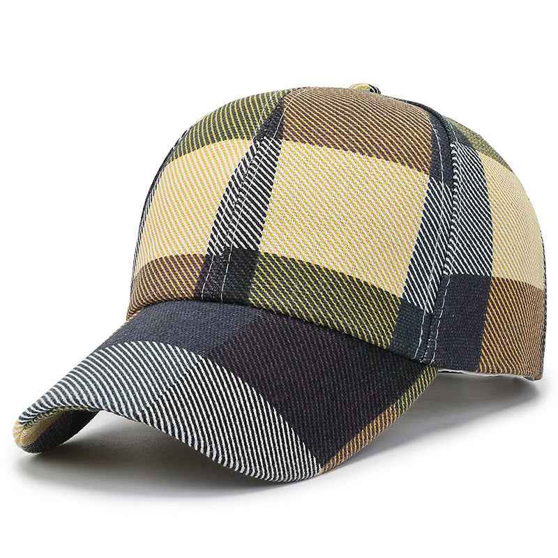 Men And Women Outdoor Plaid Print Baseball Hat Khaki Adjustable