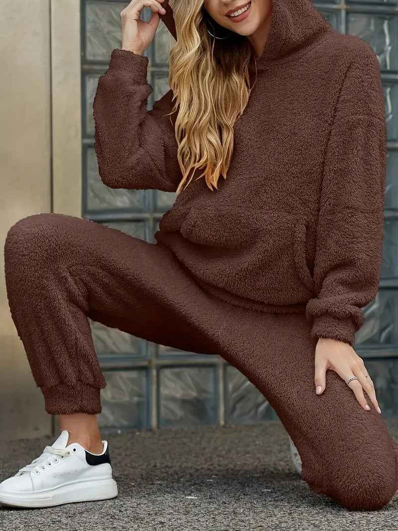 Women's Fleece Loungewear Set – Comfortable Hoodie and Pants – Loose Fit Homewear
