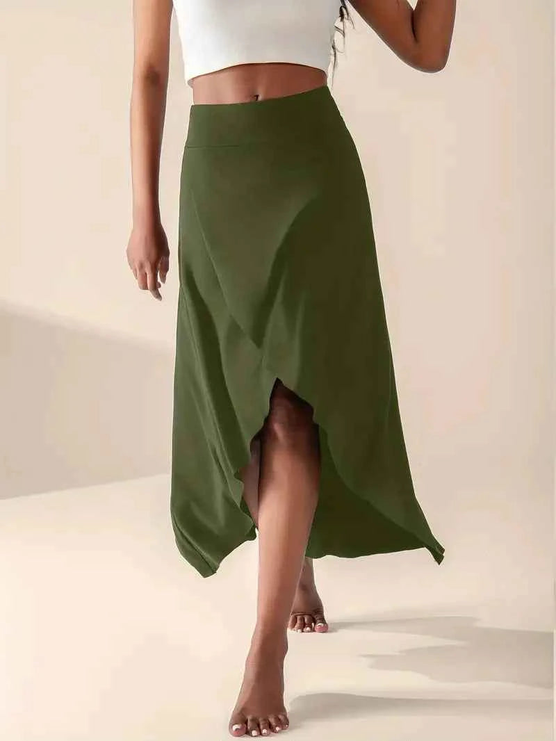 Women's High Waist Skirt with Split and Pockets