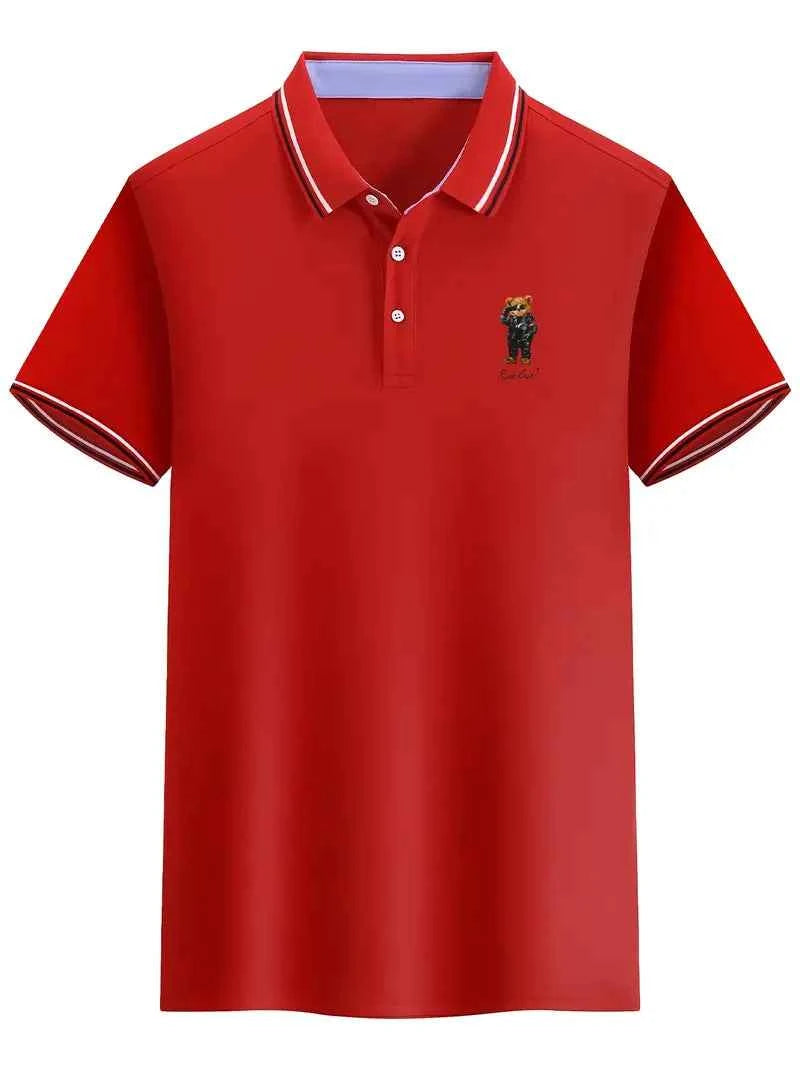 Men's Bear Print Polo - Comfort & Luxury Red