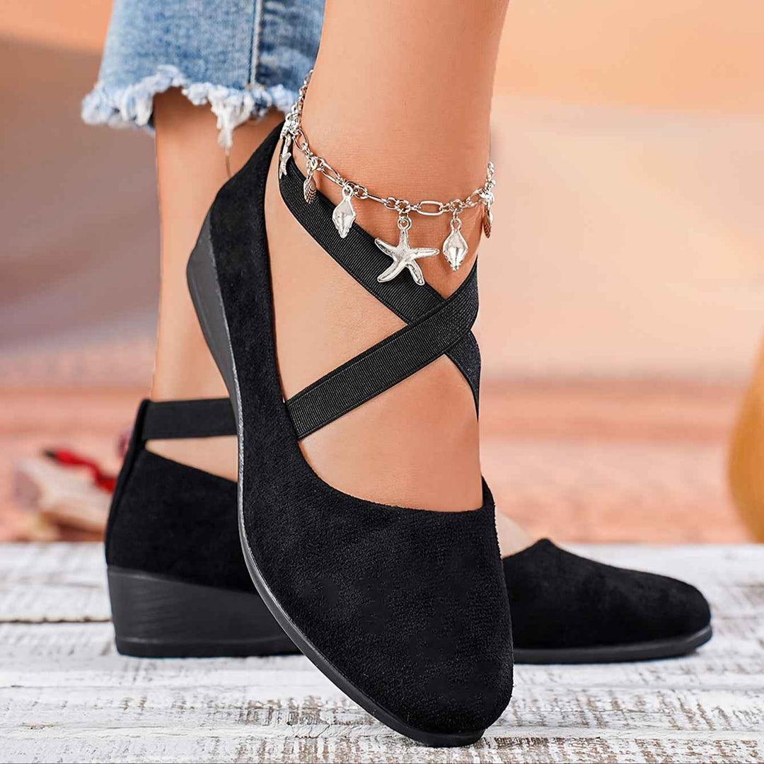 Women's Casual Ballet Flats with Crossed Straps and Round Toe