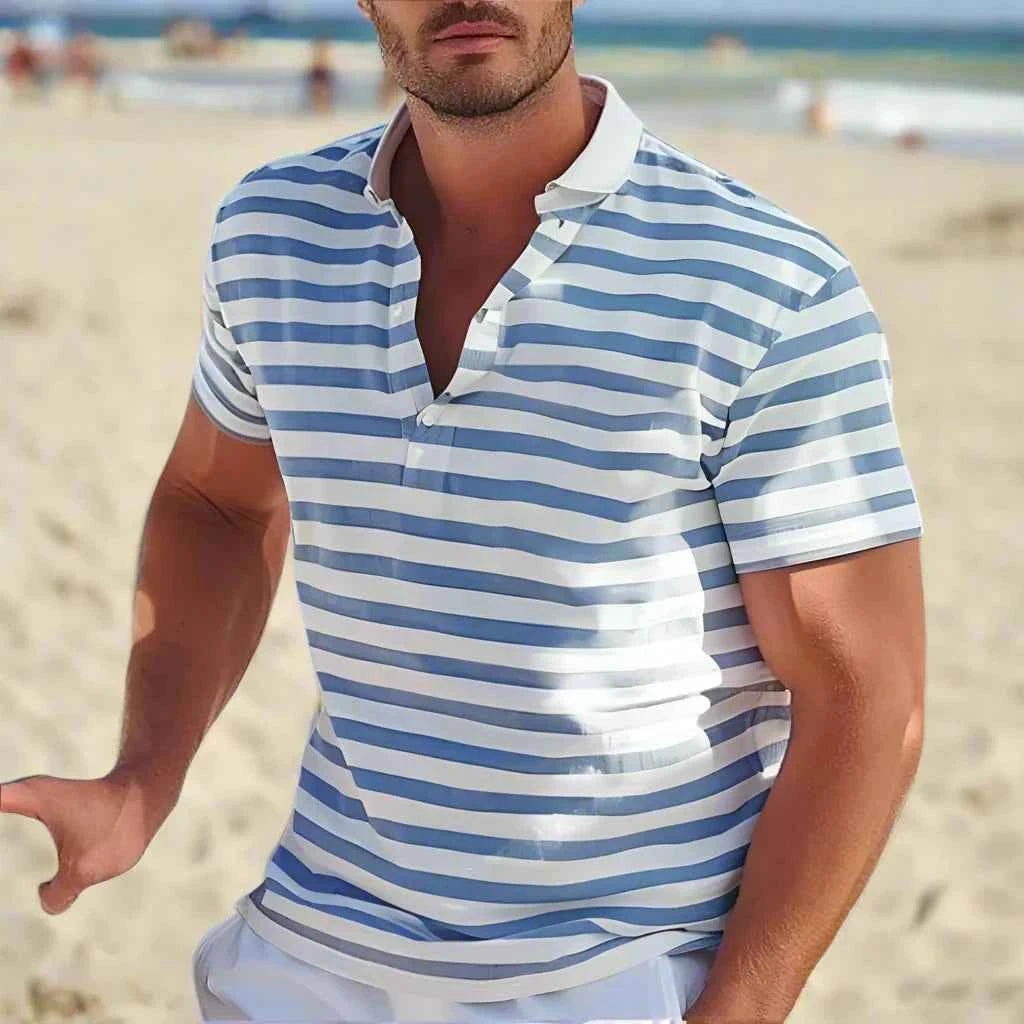 Men's Retro Striped Casual Polo Shirt