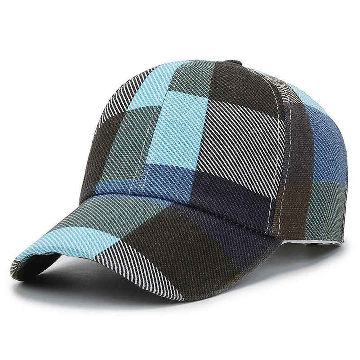 Men And Women Outdoor Plaid Print Baseball Hat Blue Adjustable