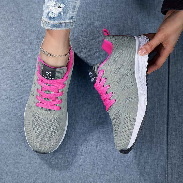 Women's Casual Knit Walking Sneakers with Lacing Gray
