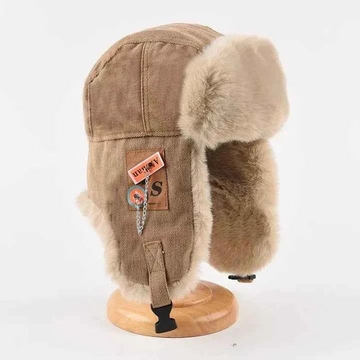 Standard Fit Trapper Hat with Ear Flaps and Fur Lining Camel