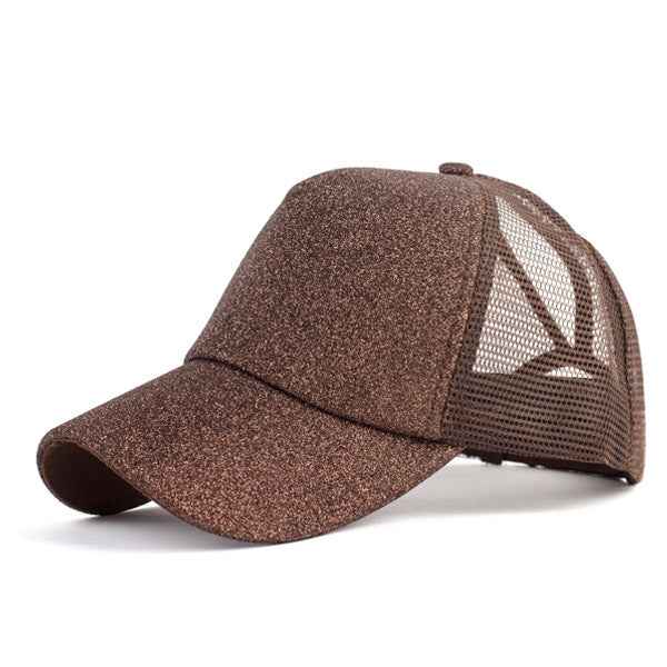 Baseball-Caps Ponytail Snapback Sequins Hip-Hop-Hat Coffee
