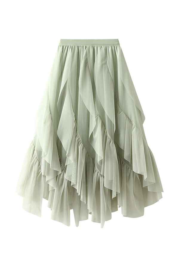 Women's Ruffled Green Midi Skirt