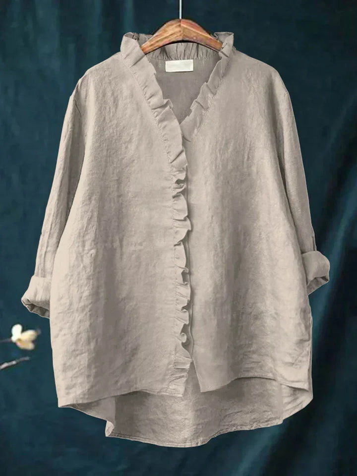 Women's Casual Ruffle V-Neck Blouse Gray