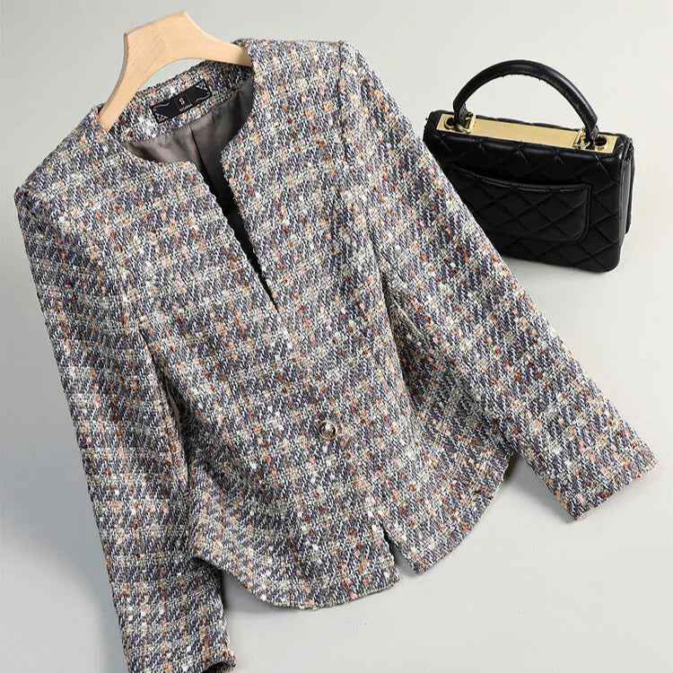 Women's Tweed Pearl Single Button Blazer Ash Gray