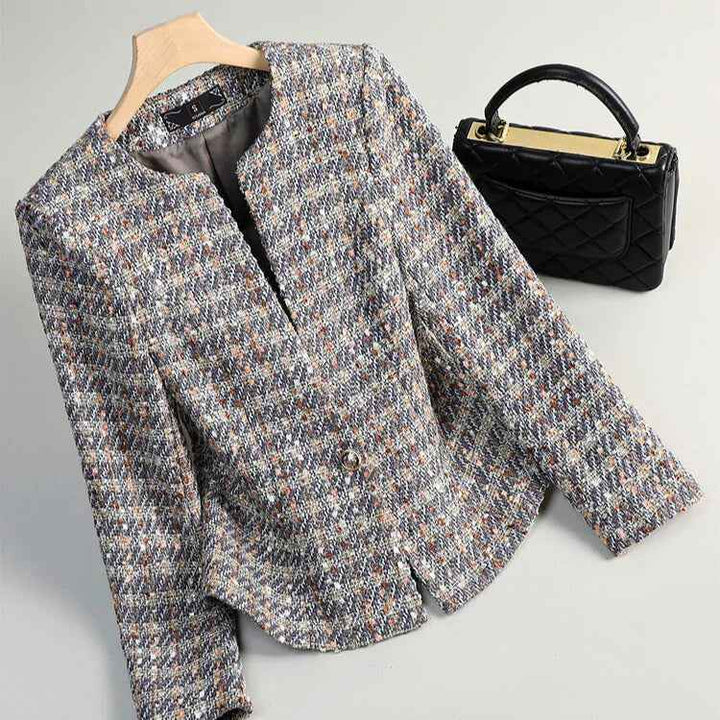 Women's Tweed Pearl Single Button Blazer Ash Gray
