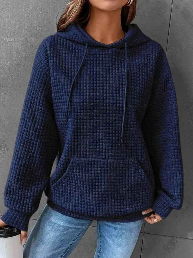 Women's Quilted Hoodie – Relaxed Fit with Drawstring Hood & Kangaroo Pocket Blue