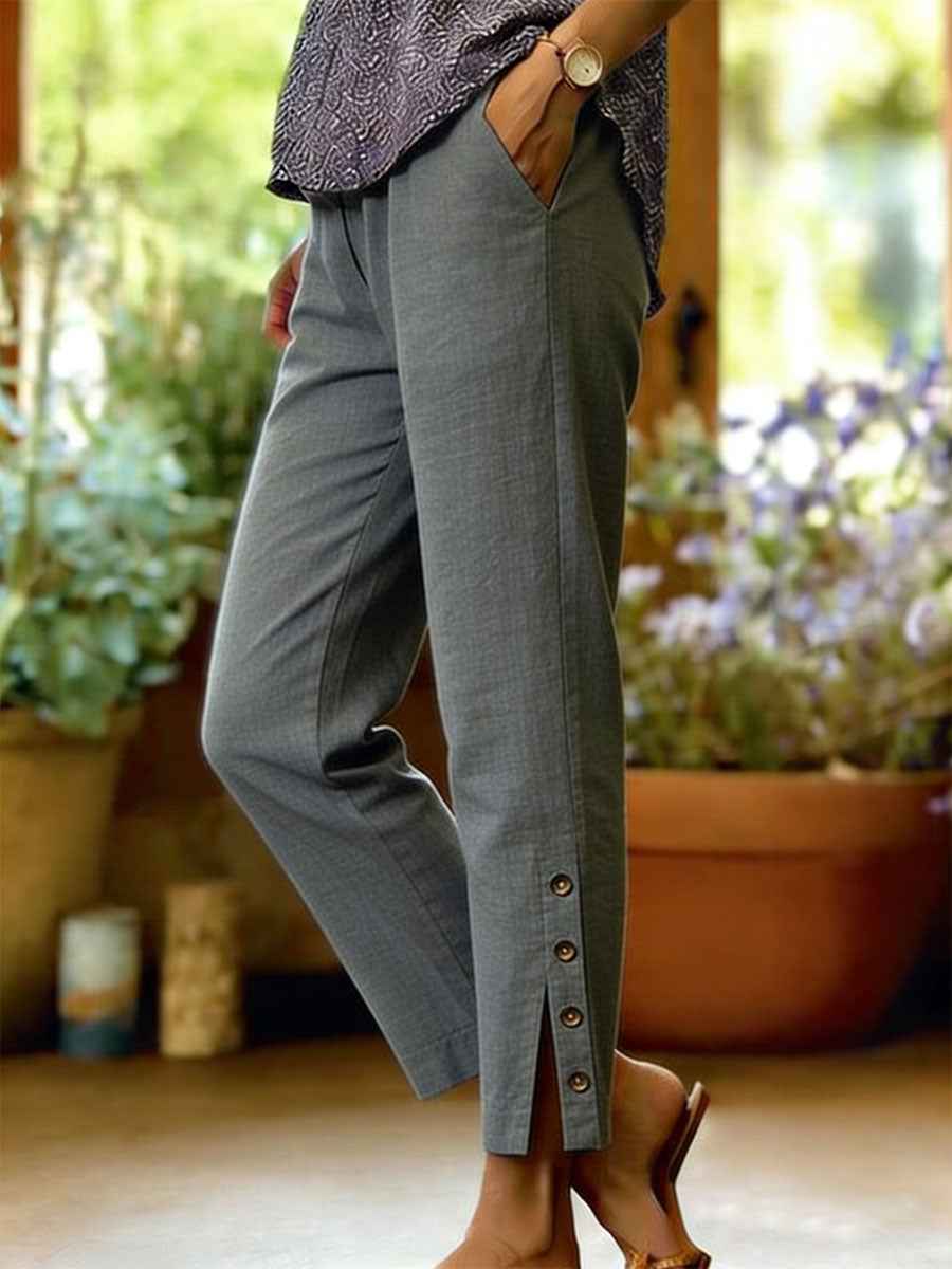 Women's Button Hem Ankle Trousers Gray