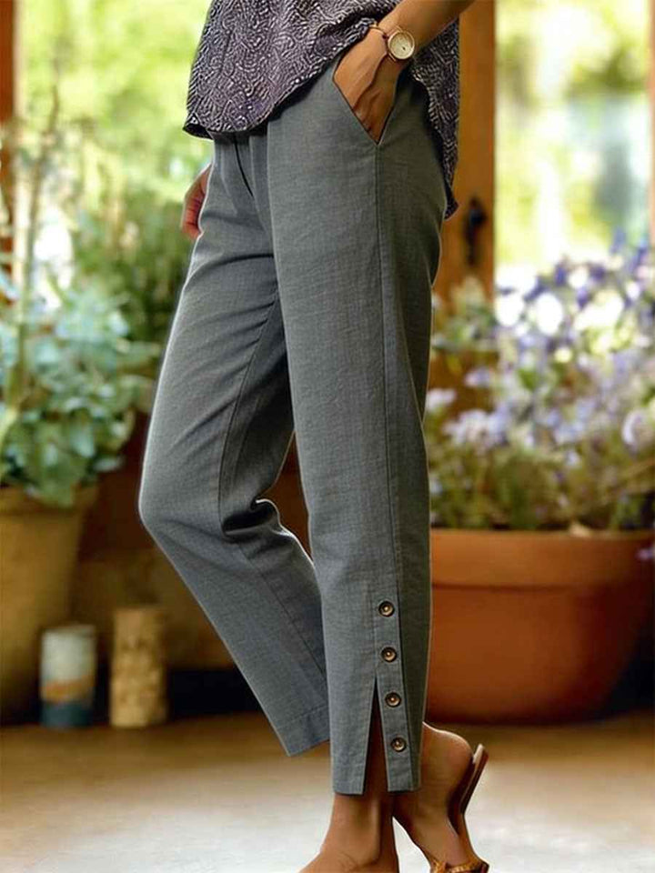Women's Button Hem Ankle Trousers Gray