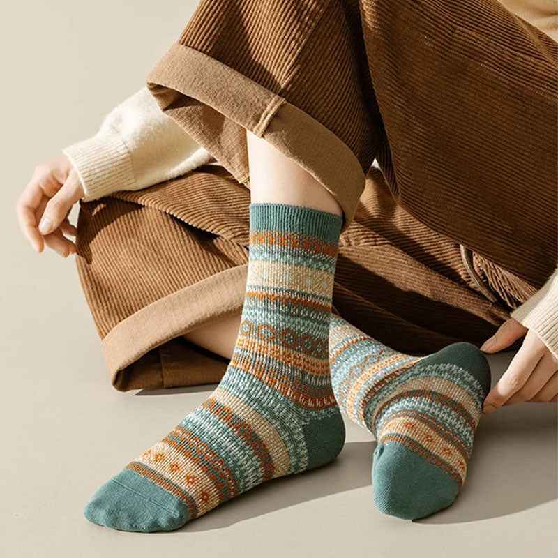 Fair Isle Ribbed Cuff Crew Socks Green