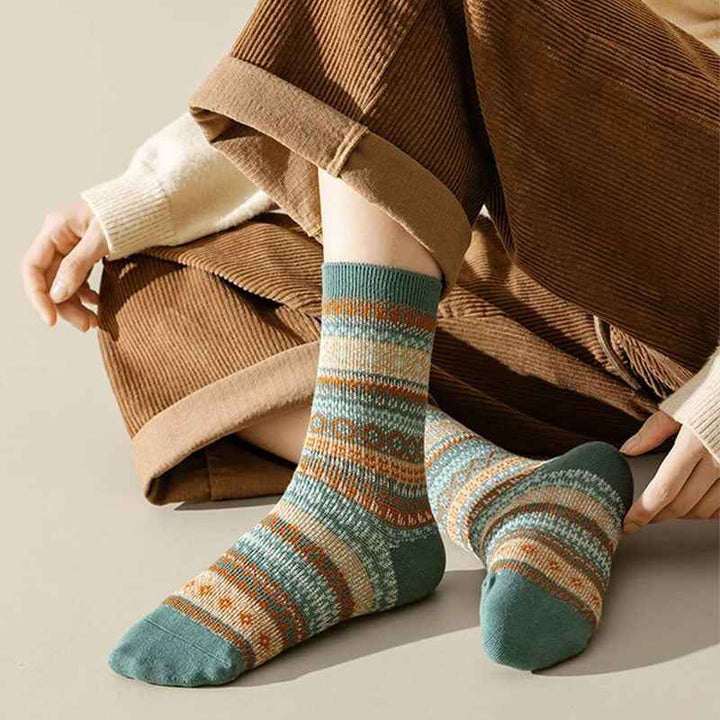 Fair Isle Ribbed Cuff Crew Socks Green