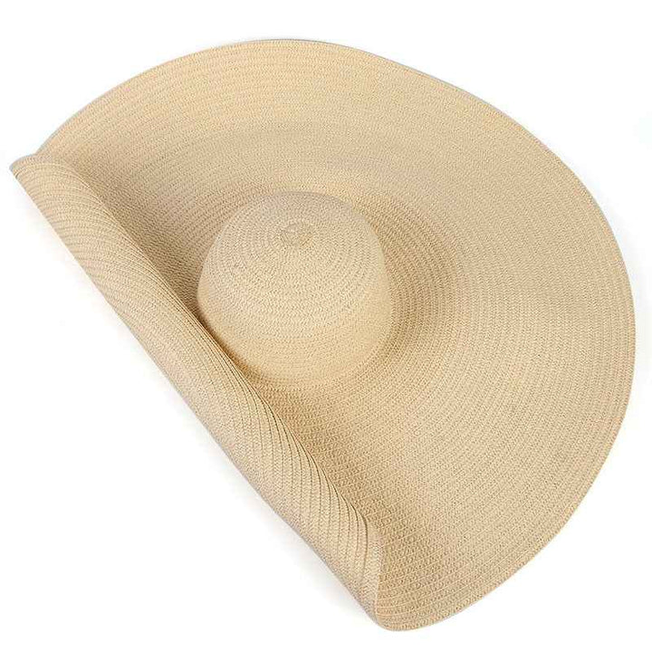 Oversized 25CM Wide Brim Straw Beach Hat for Women - UV Protection & Sun Safety Beige A