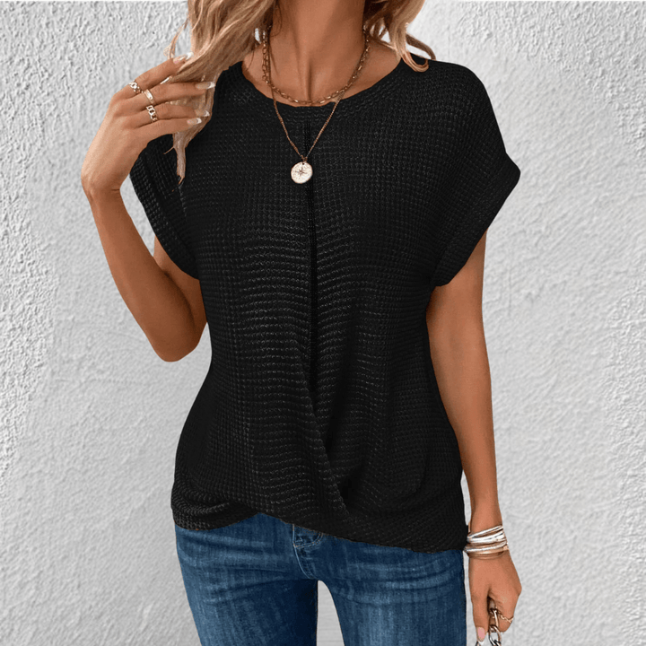 Amber | Women's Twist Front Waffle Knit Top Black
