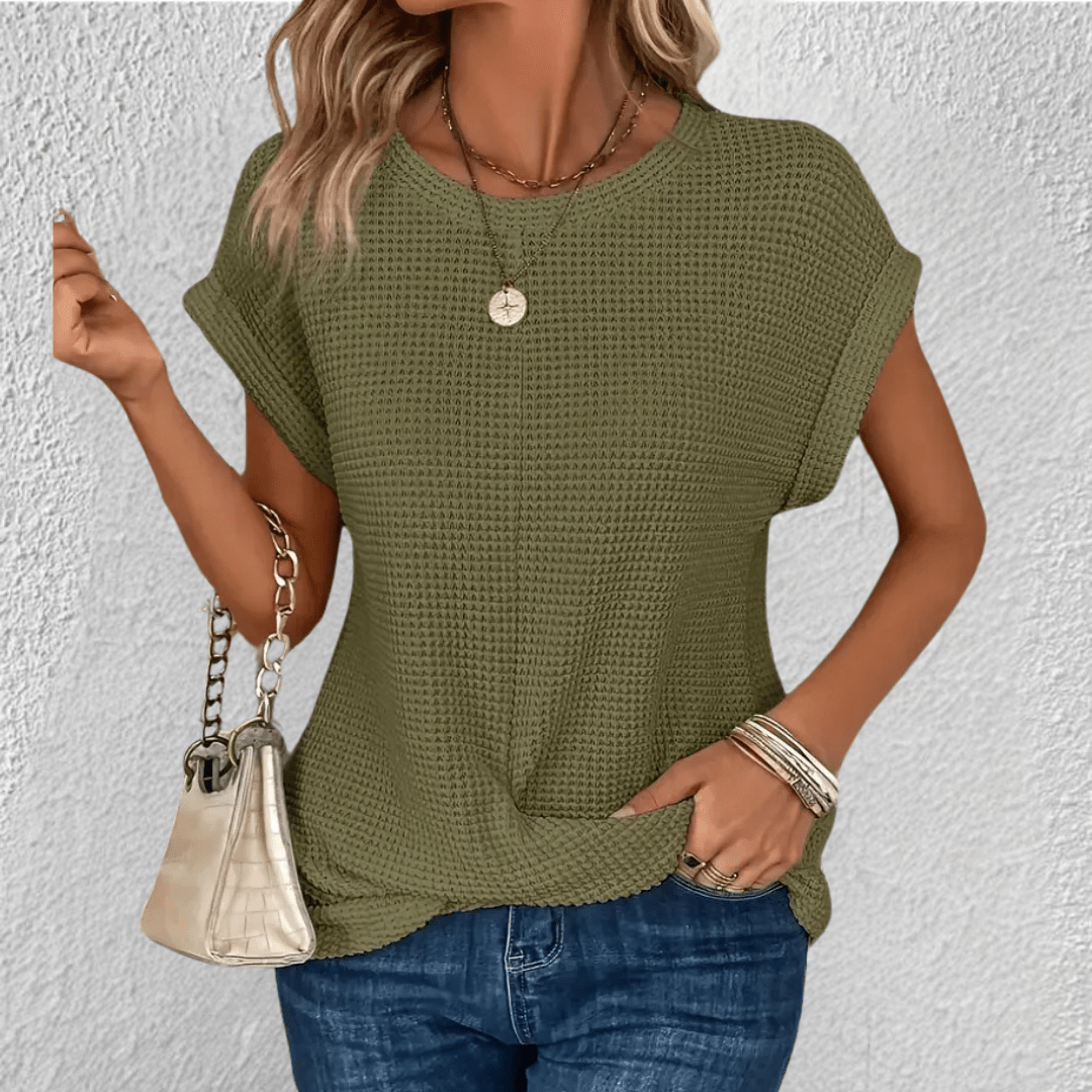 Amber | Women's Twist Front Waffle Knit Top Green