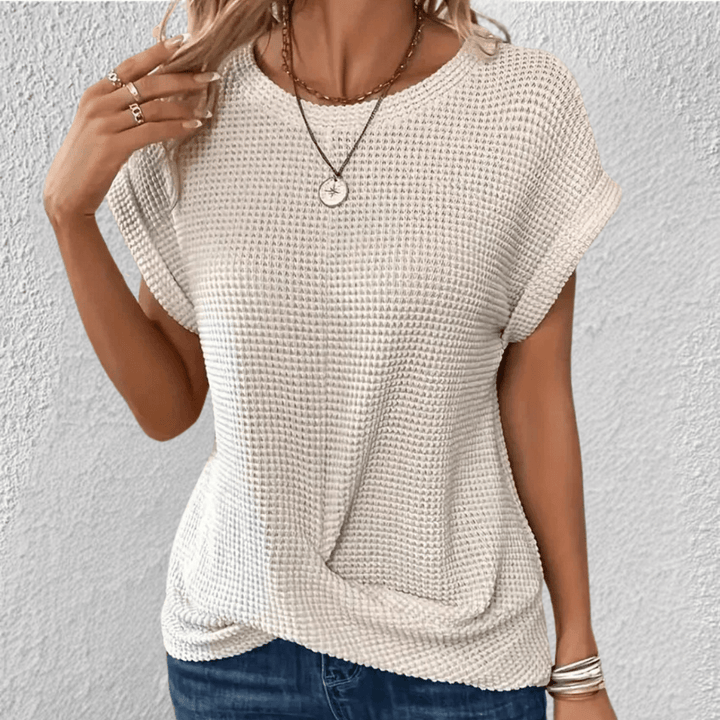 Amber | Women's Twist Front Waffle Knit Top Beige