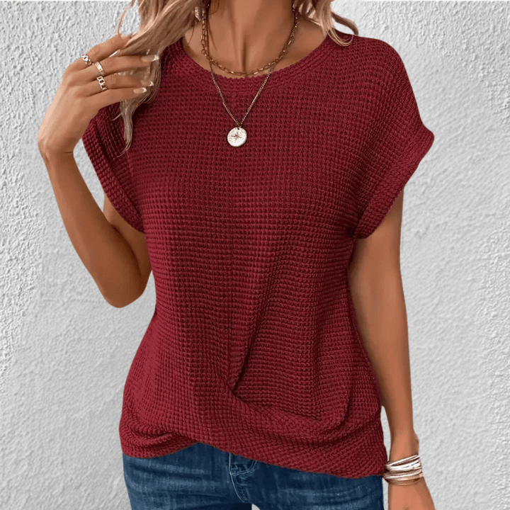 Amber | Women's Twist Front Waffle Knit Top Red