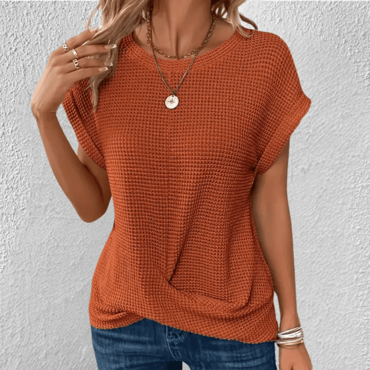 Amber | Women's Twist Front Waffle Knit Top Orange