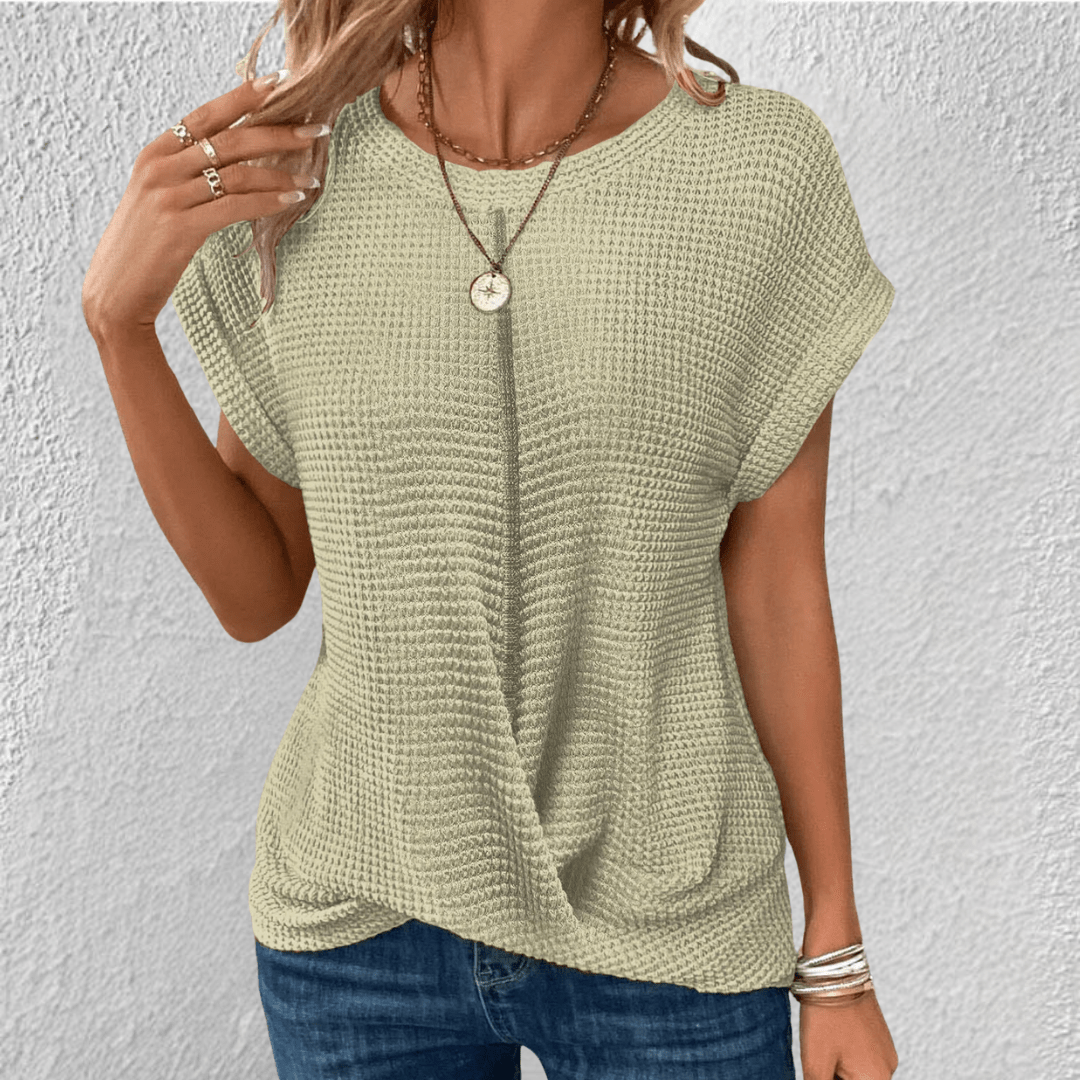 Amber | Women's Twist Front Waffle Knit Top Light Green