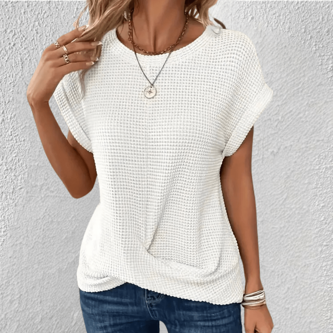 Amber | Women's Twist Front Waffle Knit Top White
