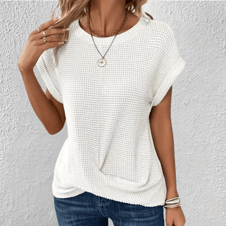 Amber | Women's Twist Front Waffle Knit Top White