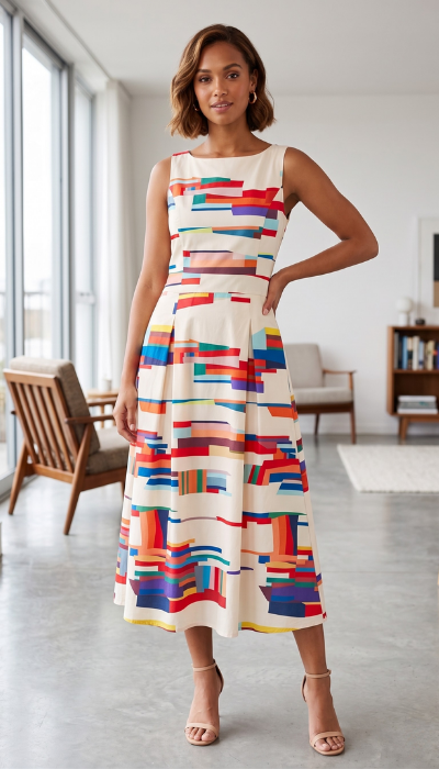 Amy | Women's Striking Geometric Print Maxi Dress Multicolour