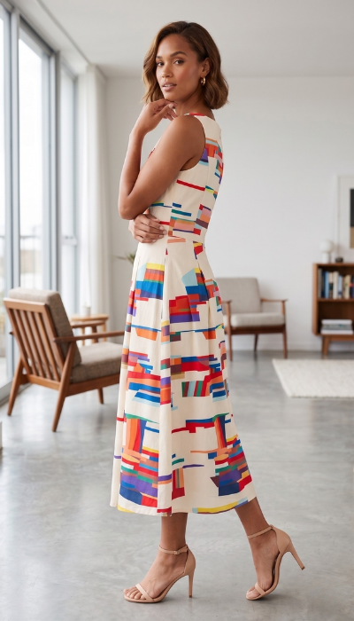 Amy | Women's Striking Geometric Print Maxi Dress