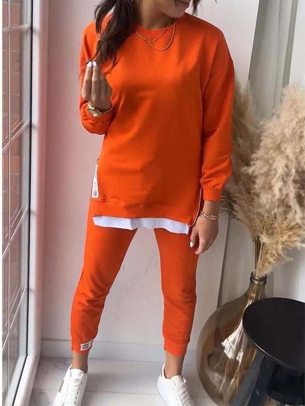 Women's Oversized Loungewear Set with Crew Neck for Comfort Orange