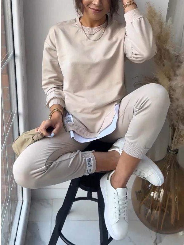 Women's Oversized Loungewear Set with Crew Neck for Comfort Khaki