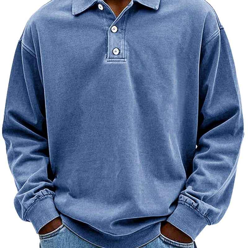Men's Long Sleeve Polo Sweatshirt Blue