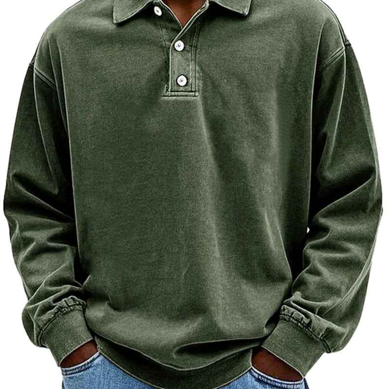 Men's Long Sleeve Polo Sweatshirt Green