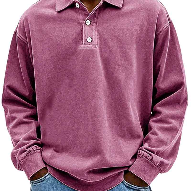Men's Long Sleeve Polo Sweatshirt Pink