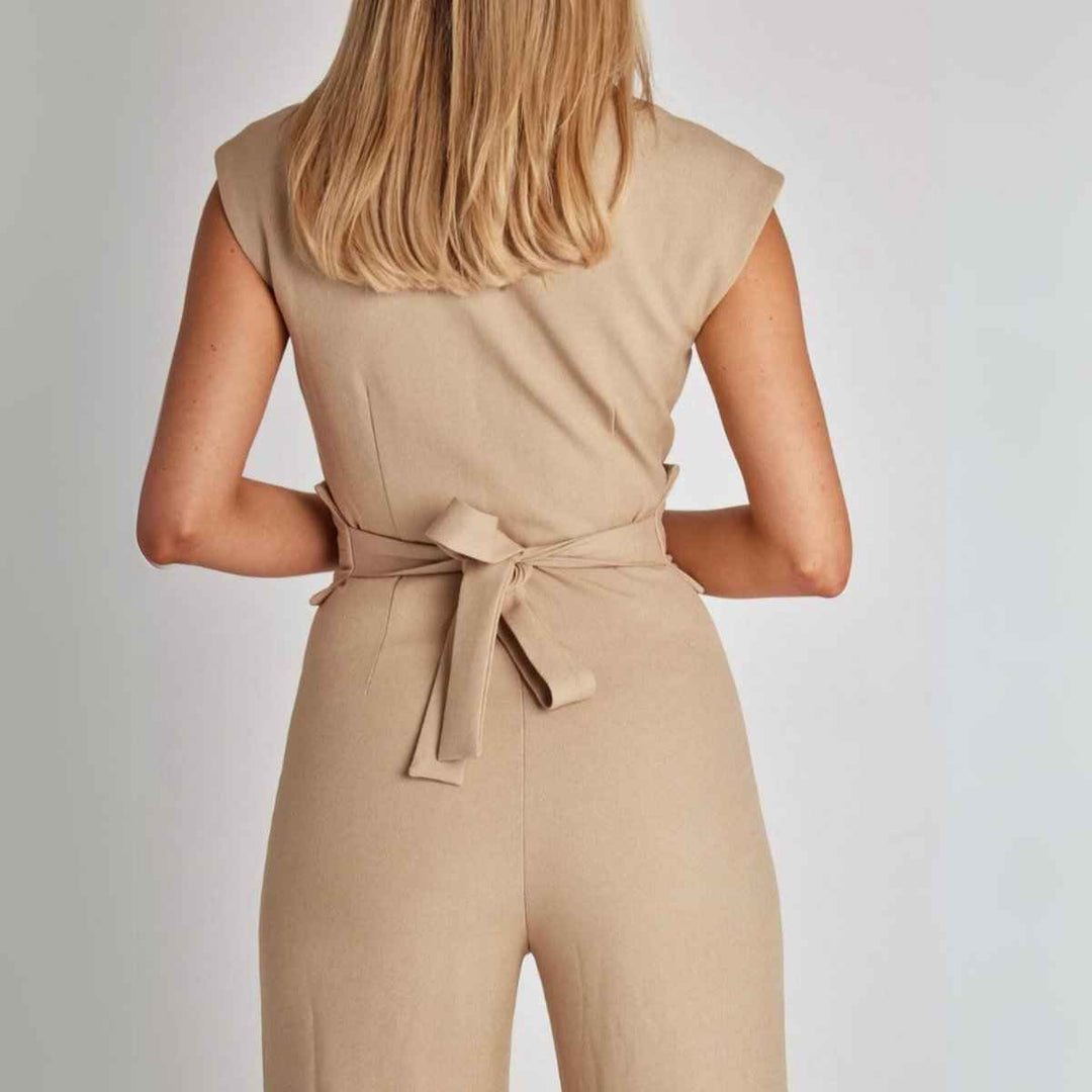 Women's Elegant Sleeveless High Neck Fitted Wide Leg Jumpsuit