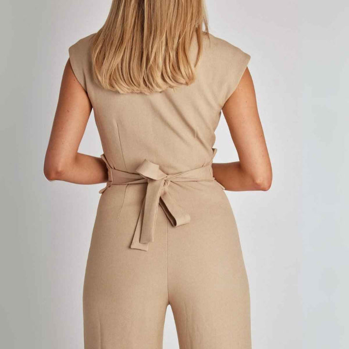 Women's Elegant Sleeveless High Neck Fitted Wide Leg Jumpsuit