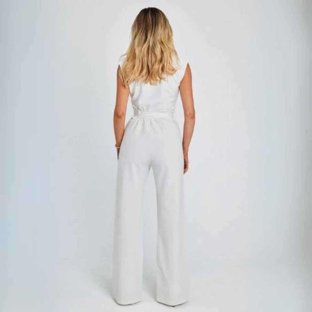 Women's Elegant Sleeveless High Neck Fitted Wide Leg Jumpsuit