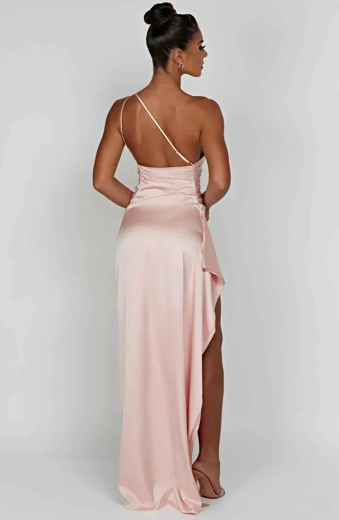 Women's Elegant Satin One-Shoulder Slit Dress