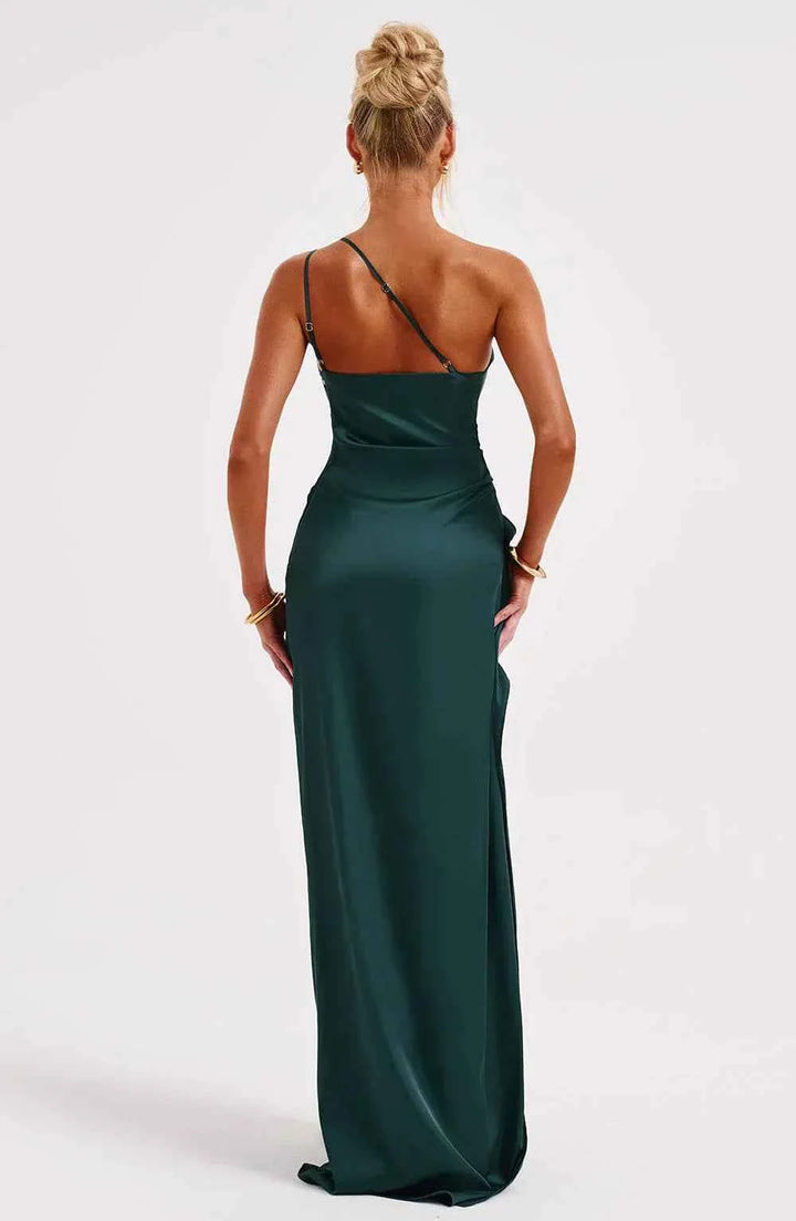 Women's Elegant Satin One-Shoulder Slit Dress