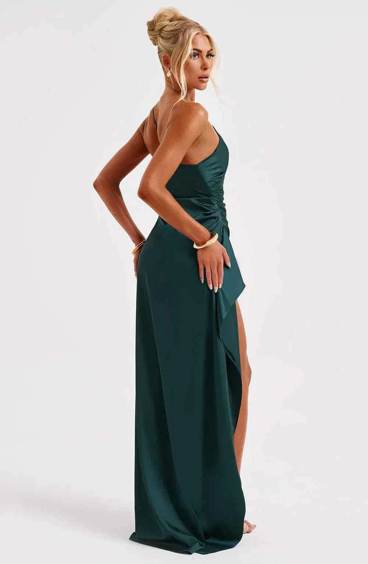 Women's Elegant Satin One-Shoulder Slit Dress