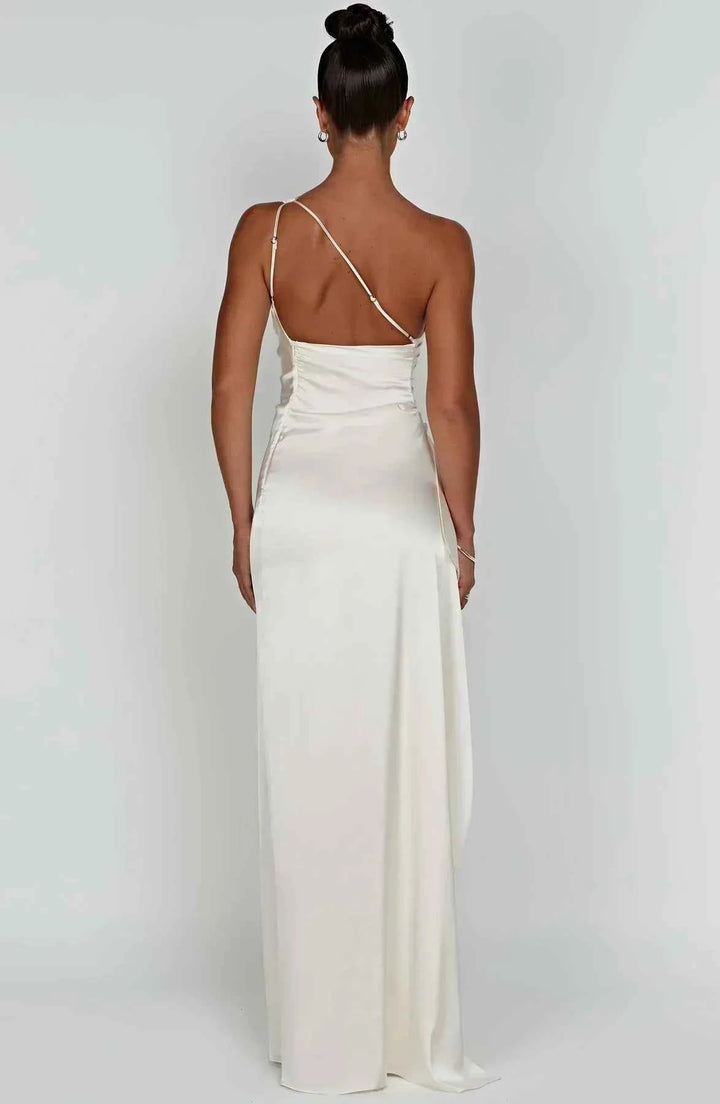 Women's Elegant Satin One-Shoulder Slit Dress