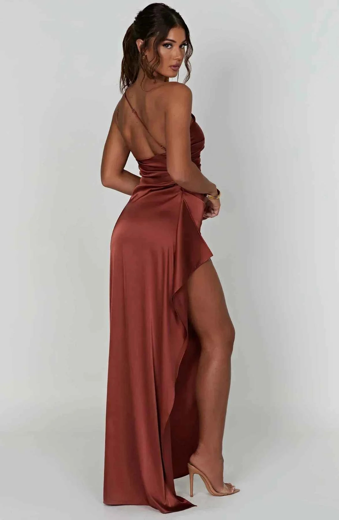 Women's Elegant Satin One-Shoulder Slit Dress