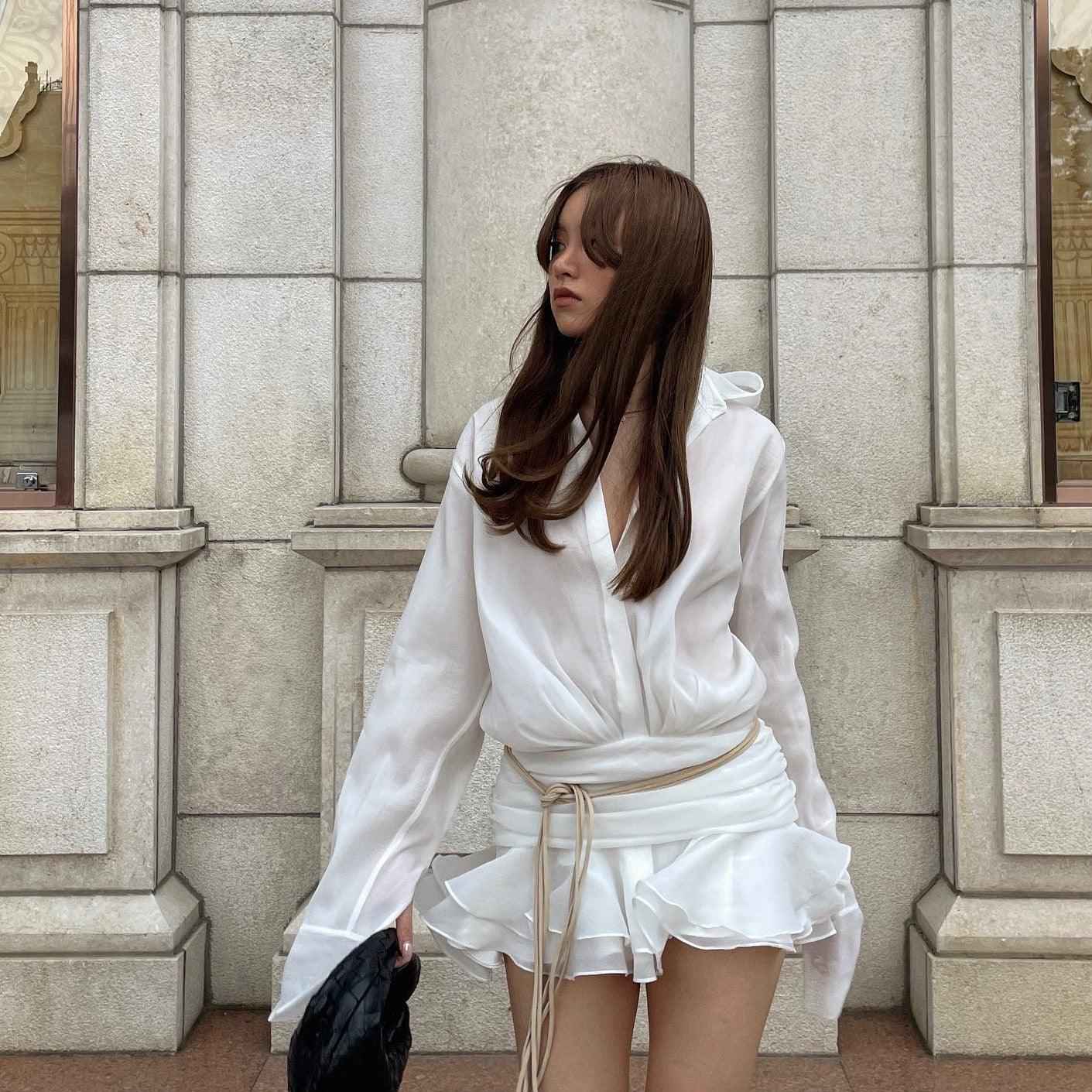 Women's Classic Long Sleeve Pleated Shirt Dress