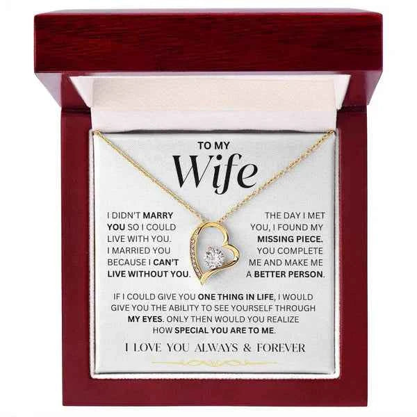 Eternal Love Necklace for Her 18k Gold Finish Mahogany Style Luxury Box w LED Light