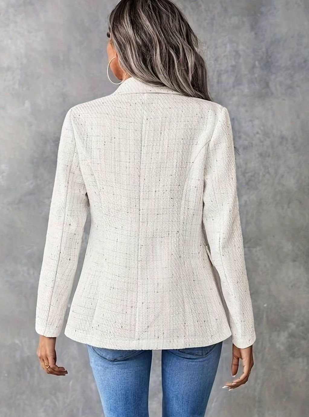 Women's Tweed Double-Breasted Notch Lapel Blazer
