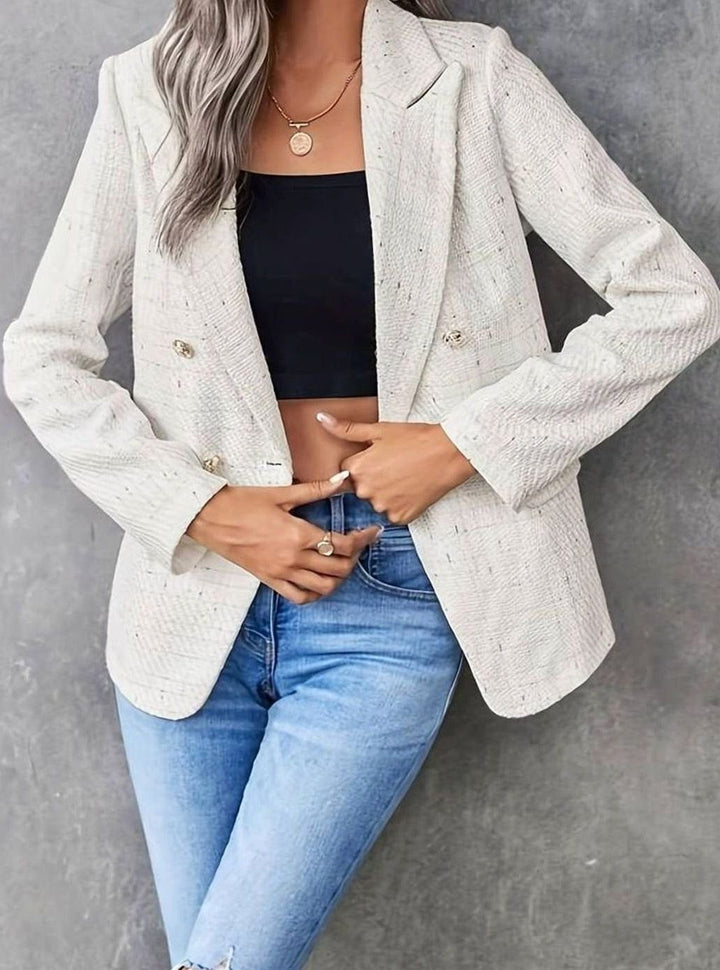 Women's Tweed Double-Breasted Notch Lapel Blazer